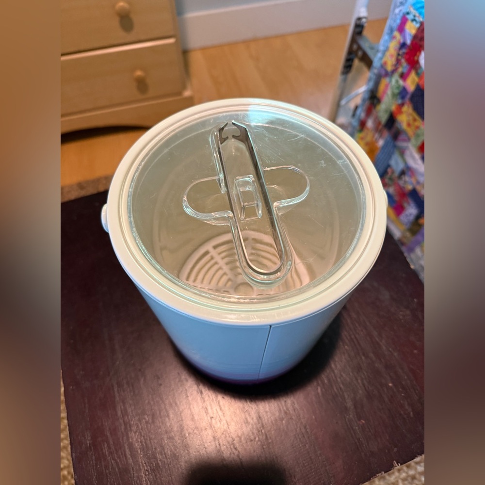 Vintage Phoenix 1980s Ice Bucket with Lid and Tongs, Mauve and Pink Stripe - Picture 6 of 11